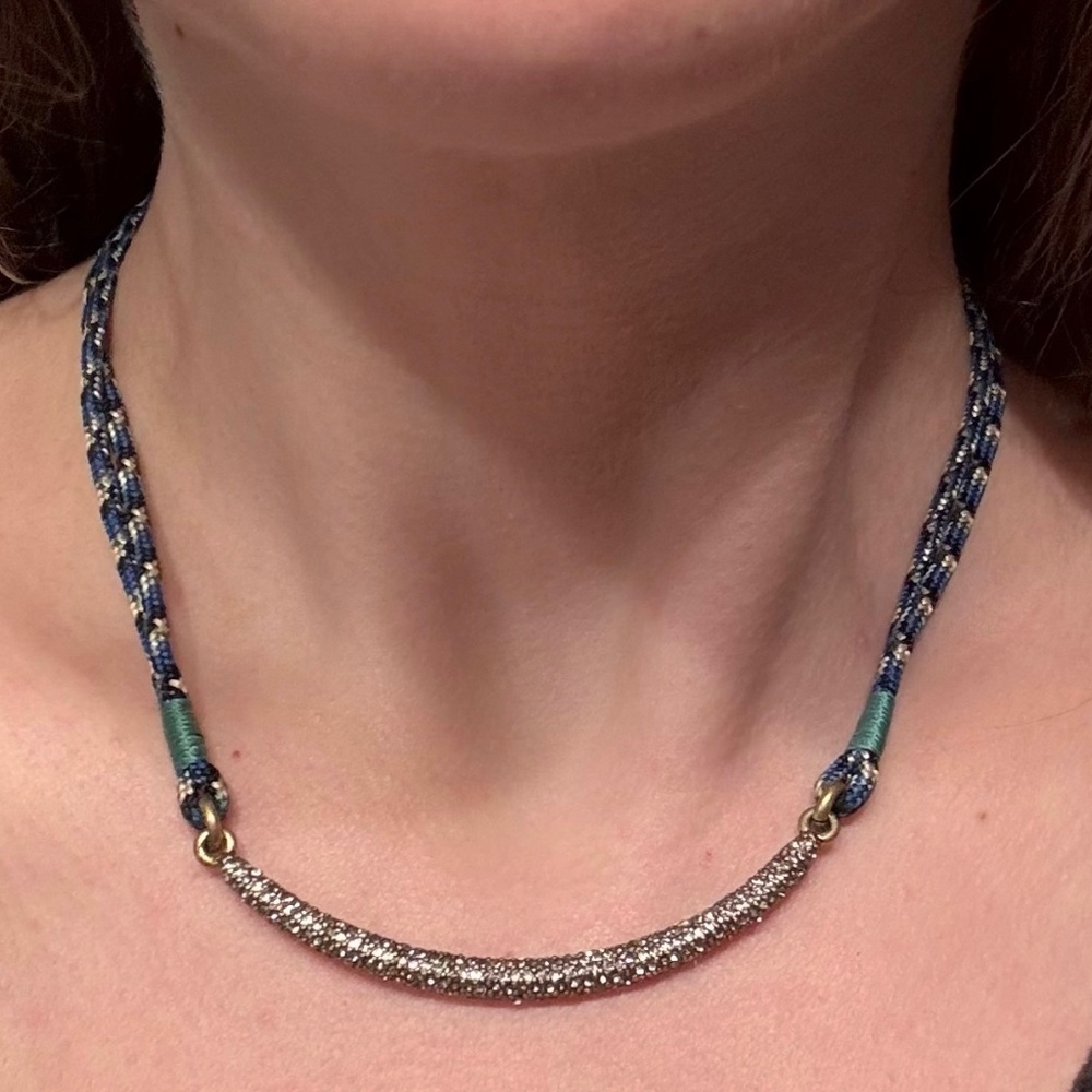J.Crew Braided Rope Necklace Choker with Rhinestone-Encrusted Bar